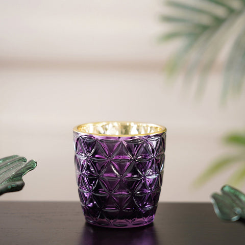 Set Of 6 Iris Purple Trellis Votive Holder