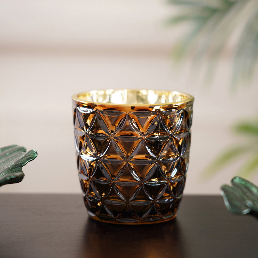 Set Of 6 Citrine Amber Trellis Votive Holder