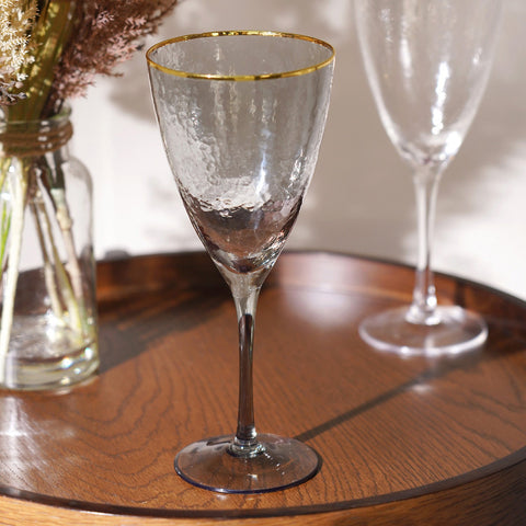 Set of 4 Smoke Quartz Hammered Wine Glass