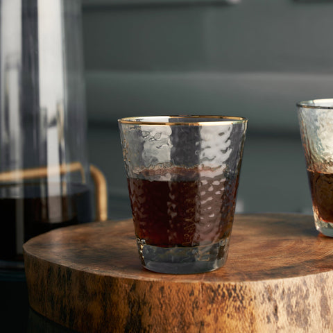 Set of 4 Smoke Quartz Hammered Tumbler