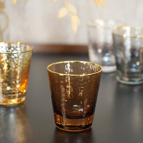 Set Of 4 Citrine Brown Hammered Tumbler