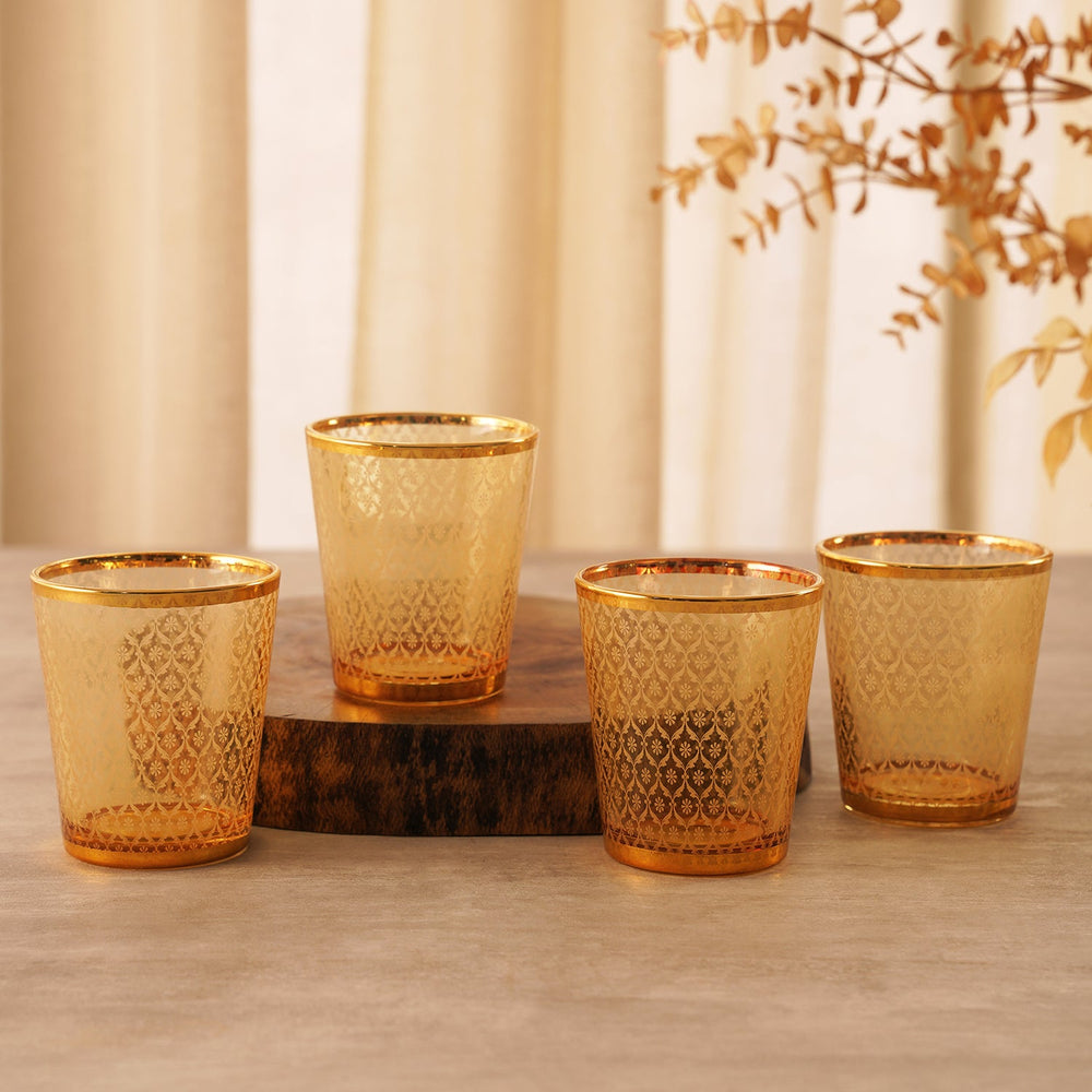 Set of 4 Gold Patterned Drinking Glasses