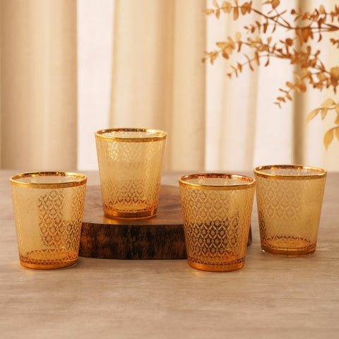 Set of 4 Gold Patterned Drinking Glasses