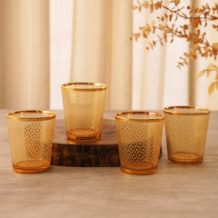Set of 4 Gold Patterned Drinking Glasses
