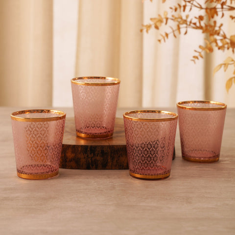 Set of 4 Pink Patterned Drinking Glasses