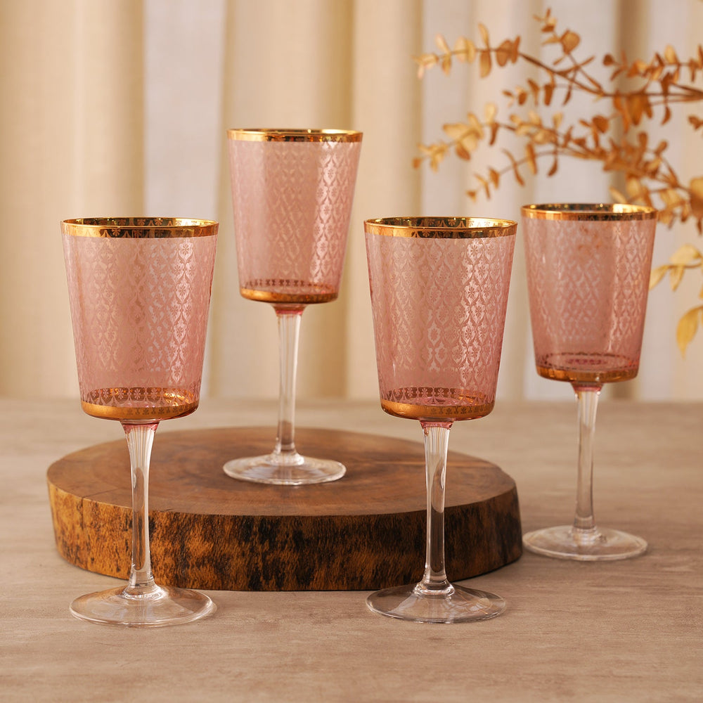 Set of 4 Pink Patternned Wine Glasses
