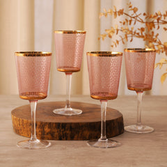 Set of 4 Pink Patternned Wine Glasses