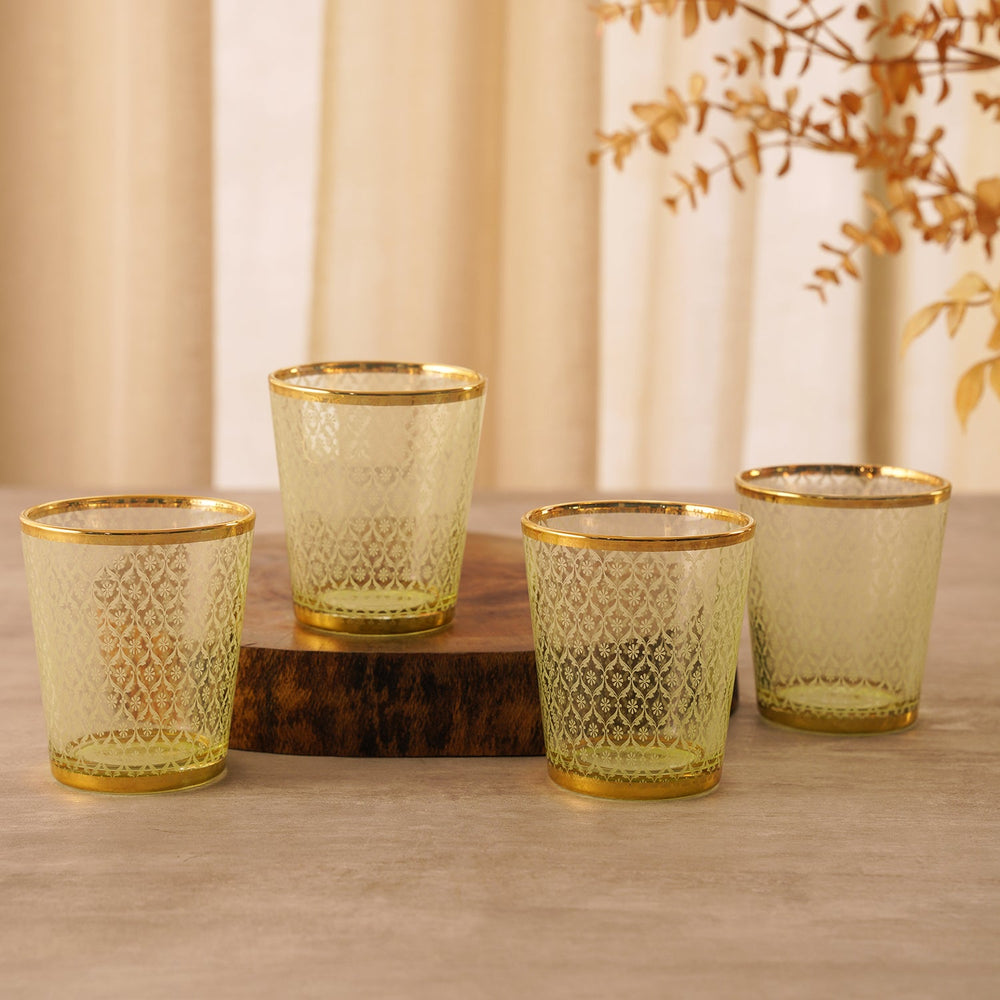 Set of 4 Green Patterned Drinking Glasses