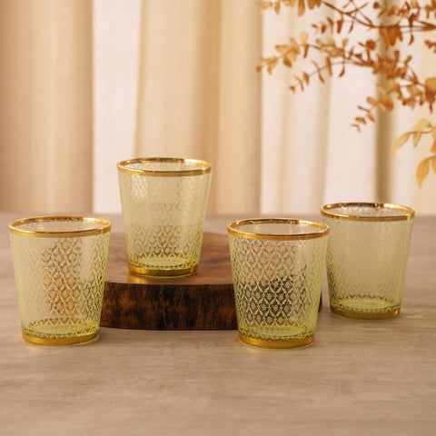 Set of 4 Green Patterned Drinking Glasses