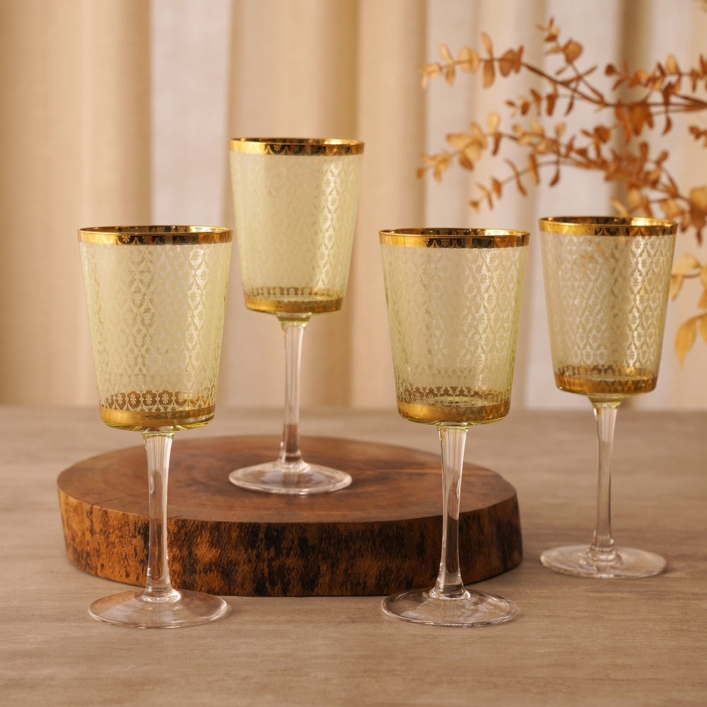 Set of 4 Green Patternned Wine Glasses