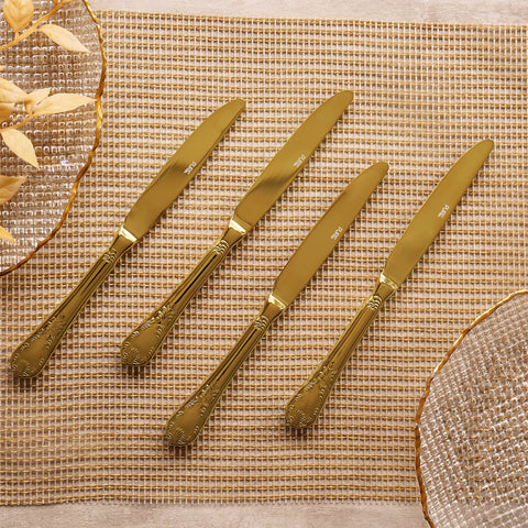 Set Of 4 Gold Stainless Steel Dinner Knives