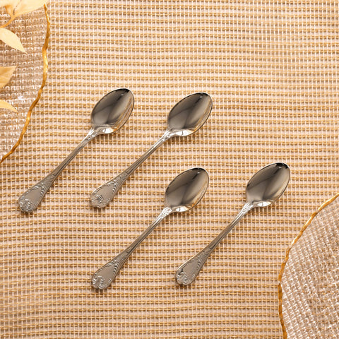 Set of 4 Silver Stainless Steel Tea Spoons
