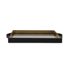 Black & Gold Chevron Rectangular Faux Leather Tray - Small