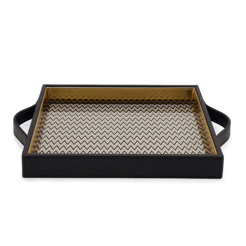 Black & Gold Chevron Square Faux Leather Tray - Small