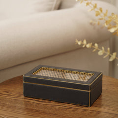 Black & Gold Faux Leather Lid Box - Small