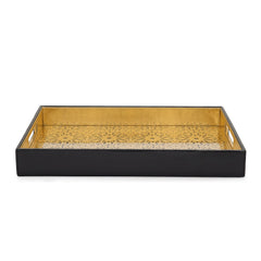 Black & Gold Rectangular Faux Leather Serving Tray