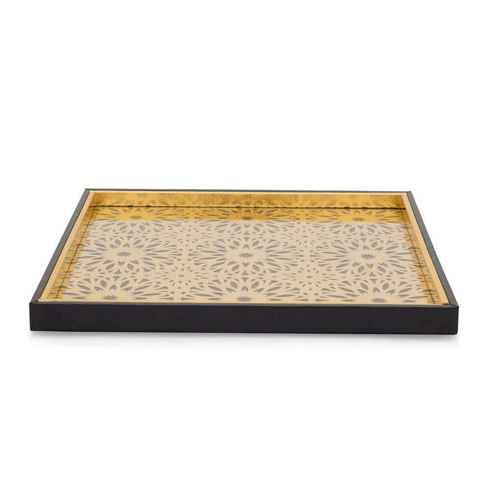 Black & Gold Square Faux Leather Platter