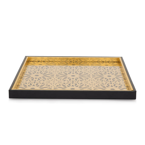 Black & Gold Square Faux Leather Platter