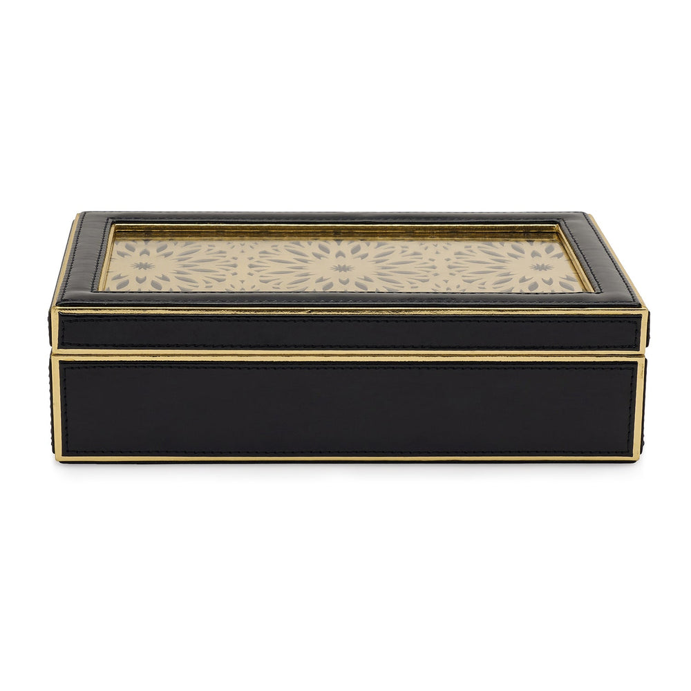 Black & Gold Faux Leather Rectangular Lid Box