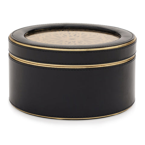 Black & Gold Round Faux Leather Lid Box