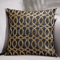 Black & Gold Embroidered Polydupion Cushion Cover