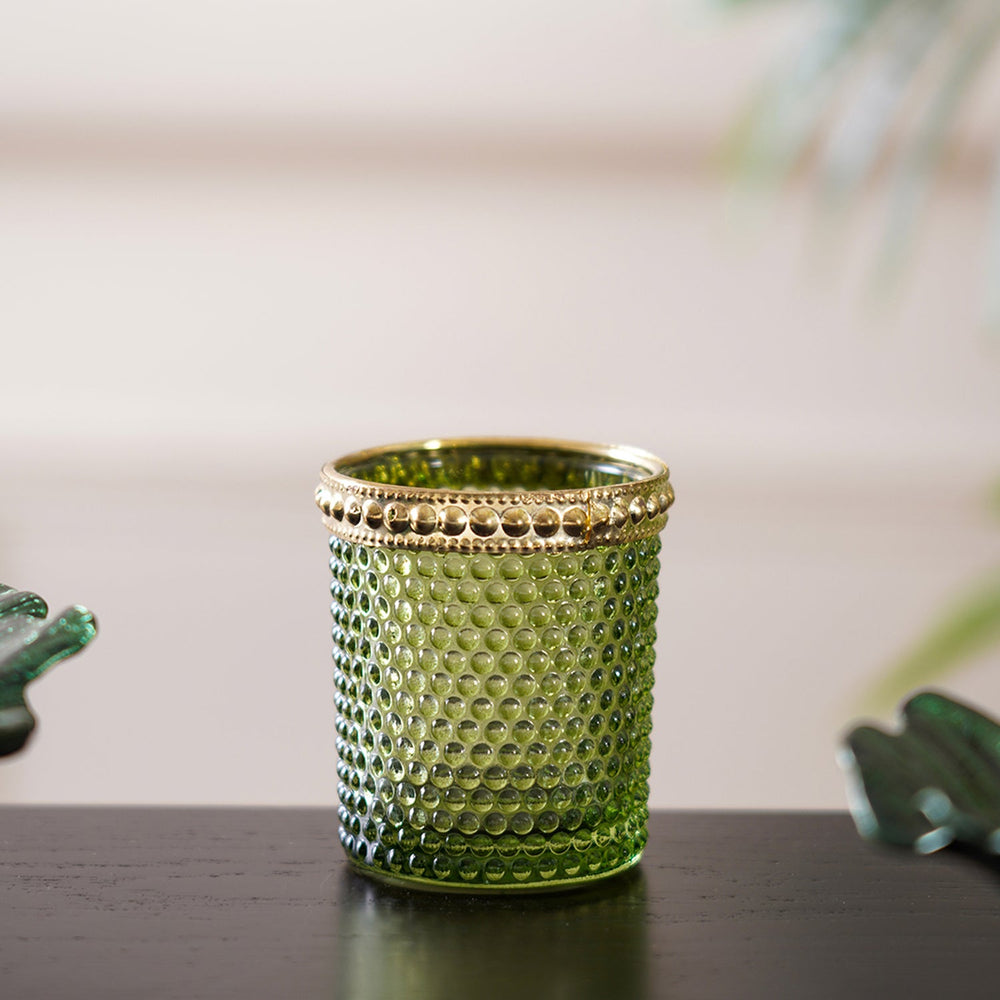 Set of 6 Emerald Green Dotted Votive Holder