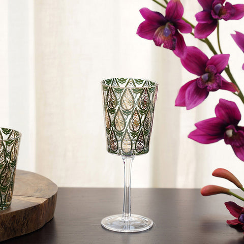Set Of 4 Emerald Green Decorative Wine Glass