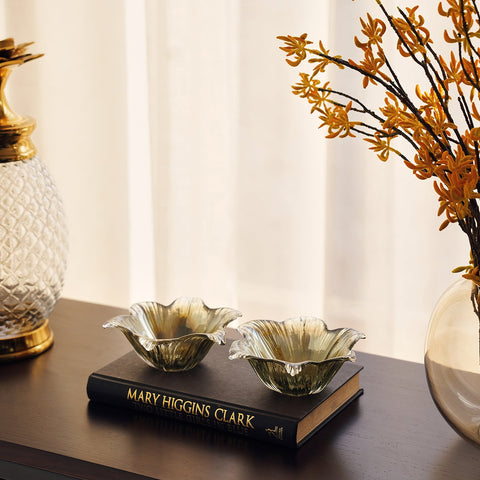 Set Of 4 Smoke Quartz Dais, Brown, 15Cm