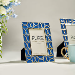 Blue and Gold Enamel Textured Metal Photo Frame