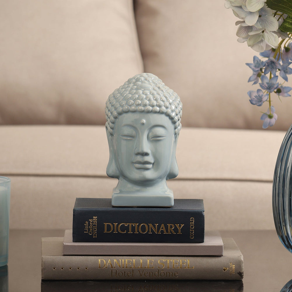 Light Blue Ceramic Buddha Head