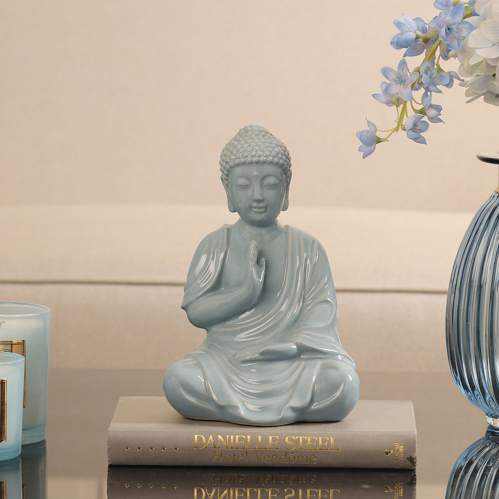 Light Blue Sitting Buddha Sculpture