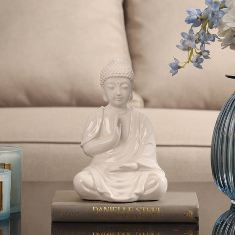 Cream Sitting Buddha Sculpture