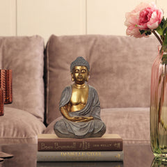 Antique Gold Polyresin Meditating Buddha Sculpture