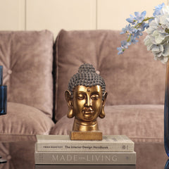 Antique Gold Polyresin Buddha Head With Square Base