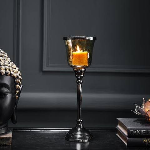 Black & Platinum Shimmer Hammered Votive Holder - Large