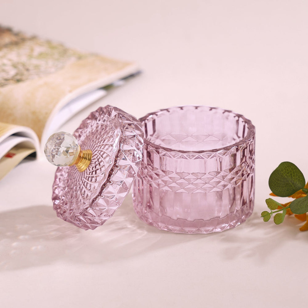 Purple Diamond Textured Decorative Jar With Crystal Handle