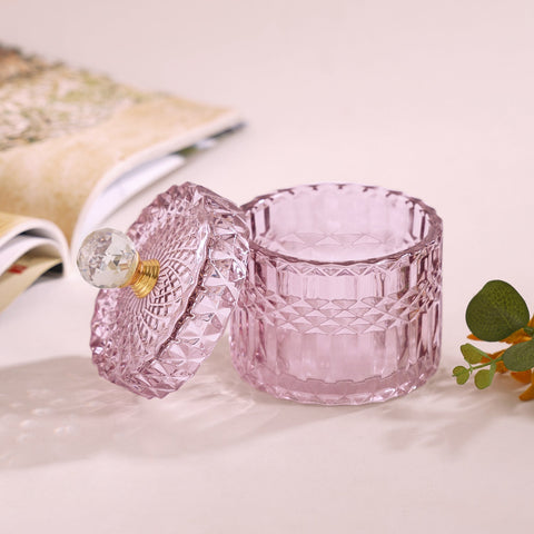 Purple Diamond Textured Decorative Jar With Crystal Handle