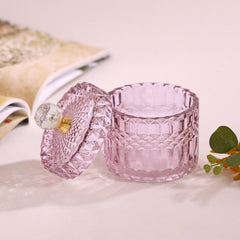 Purple Diamond Textured Decorative Jar With Crystal Handle