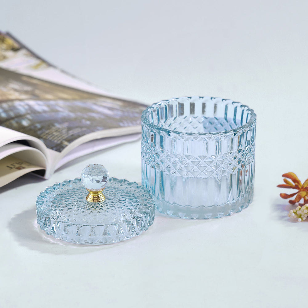 Blue Diamond Textured Decorative Jar with Handle - Small