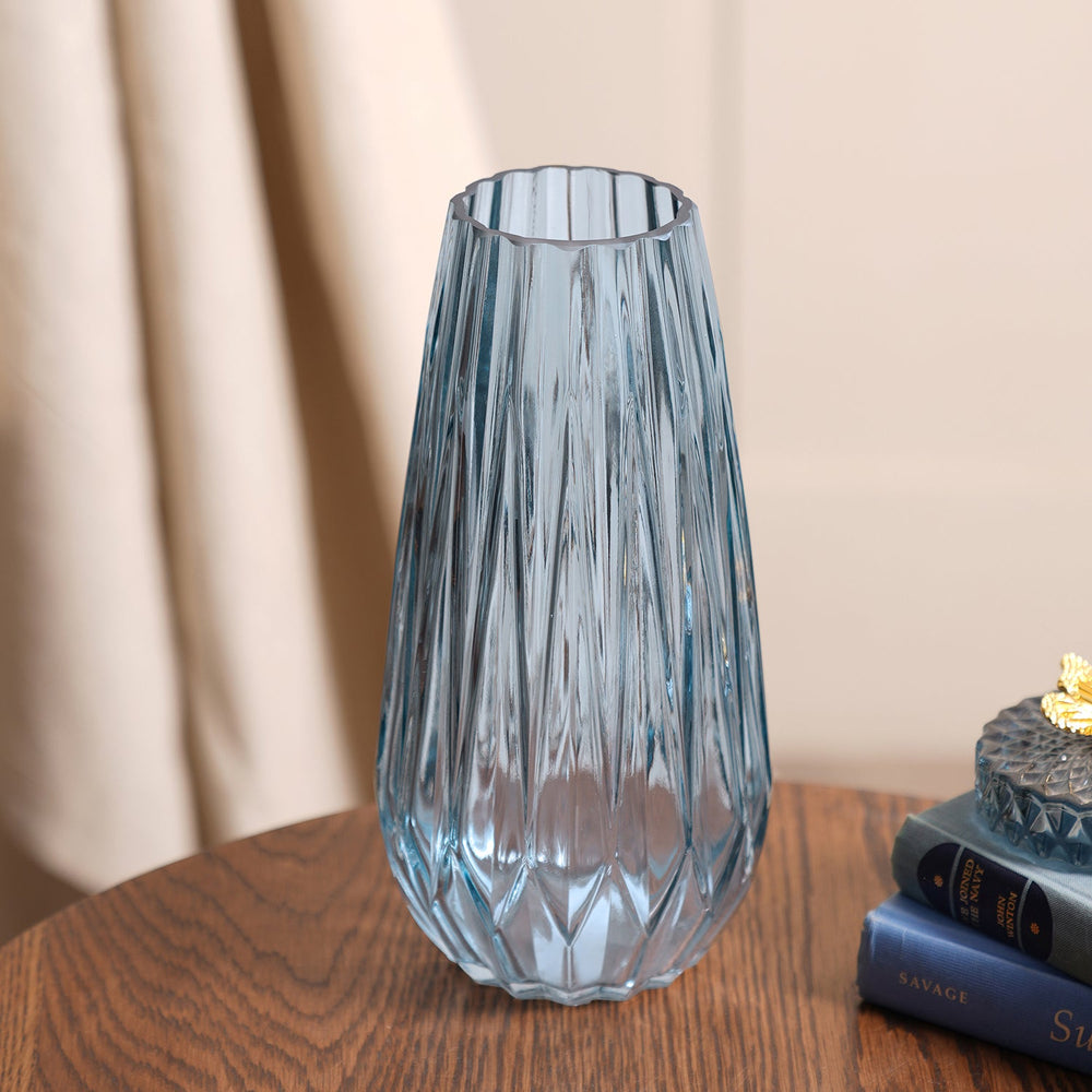 Blue Diamond Textured Glass Vase