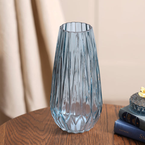 Blue Diamond Textured Glass Vase