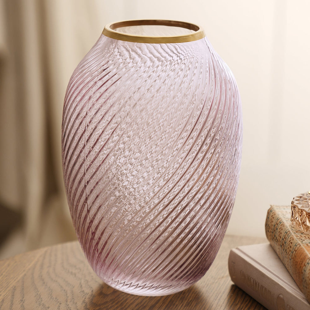Purple Diagonal Ribbed Glass Vase