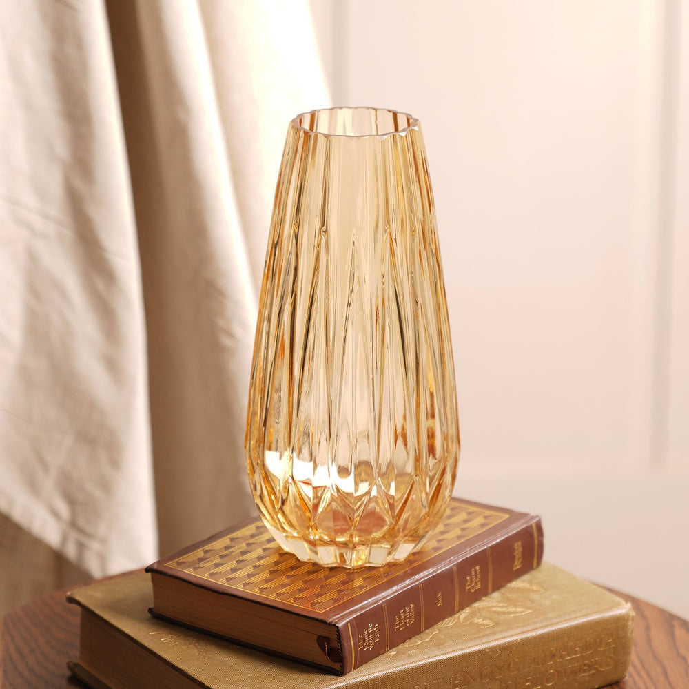 Light Brown Diamond Cut Glass Vase