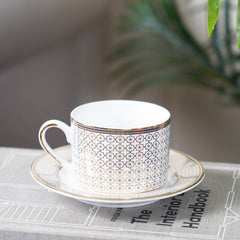 Set Of 6 Geometric Design Tea Cup & Saucer