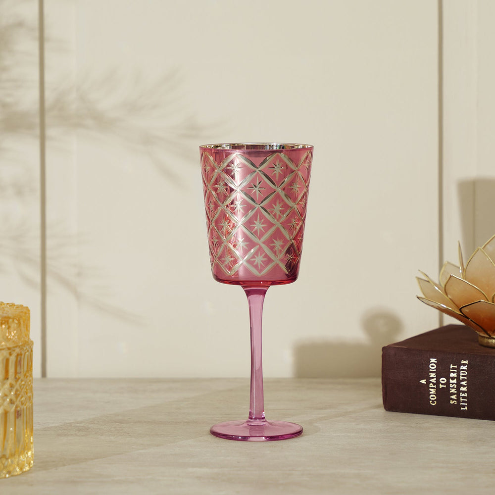 Pink And Gold Cut Glass Candle Holder