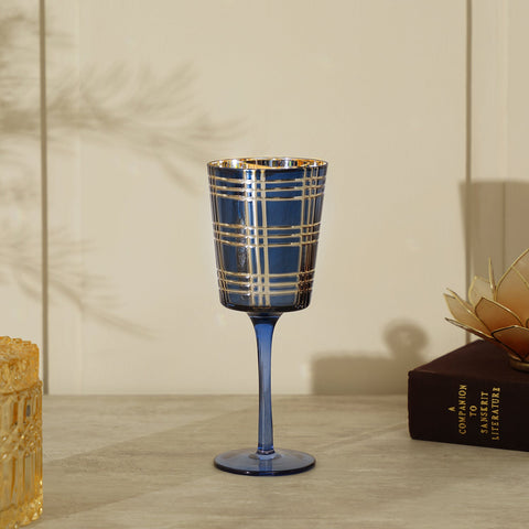 Blue And Gold Cut Glass Candle Holder