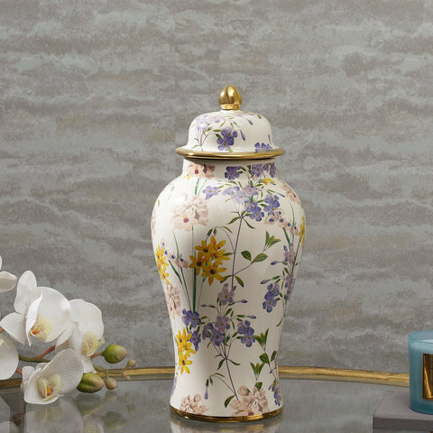 Multicolour Botanical Pattern Ceramic Urn