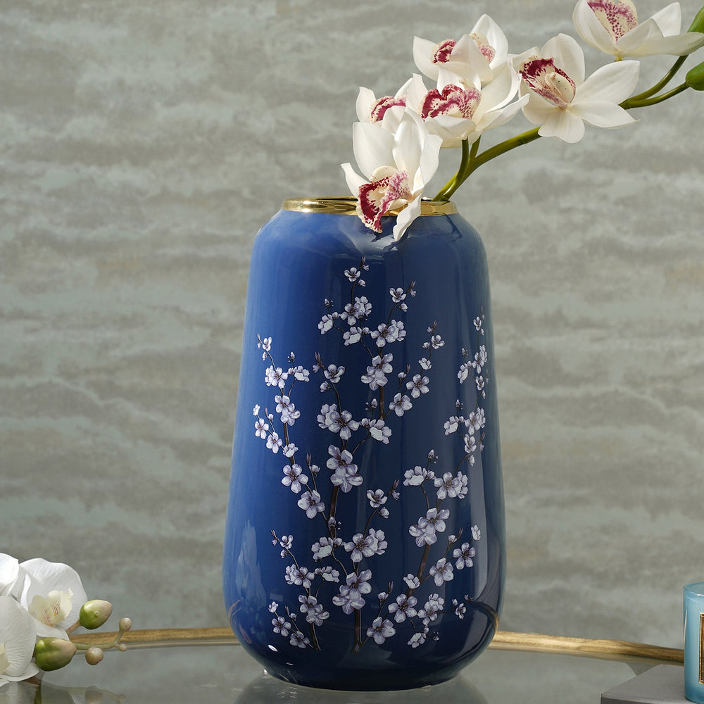 Blue Floral Pattern Ceramic Vase