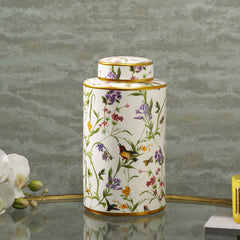Multicolour Botanical Pattern Ceramic Canister With Lid