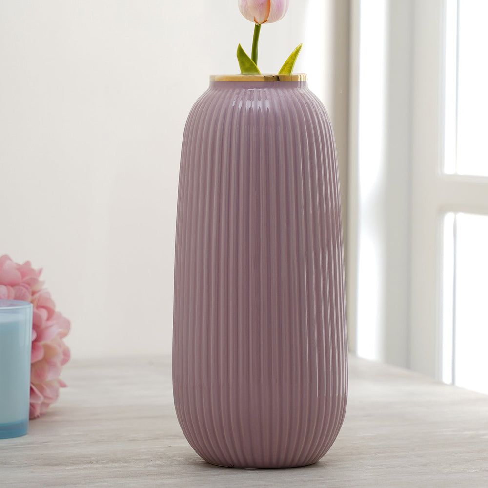 Purple Ribbed Ceramic Vase